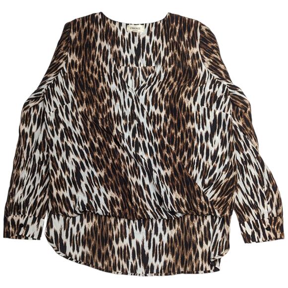 L'Agence Kyla Brown Leopard Print 100% Silk Draped Front Surplice Blouse XS - Picture 1 of 5